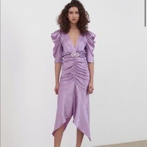 Ronny Kobo Ariana Purple Puff Sleeve Midi Dress